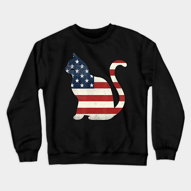 Proud Cat 4th of July American Flag Collections Crewneck Sweatshirt by crowominousnigerian 